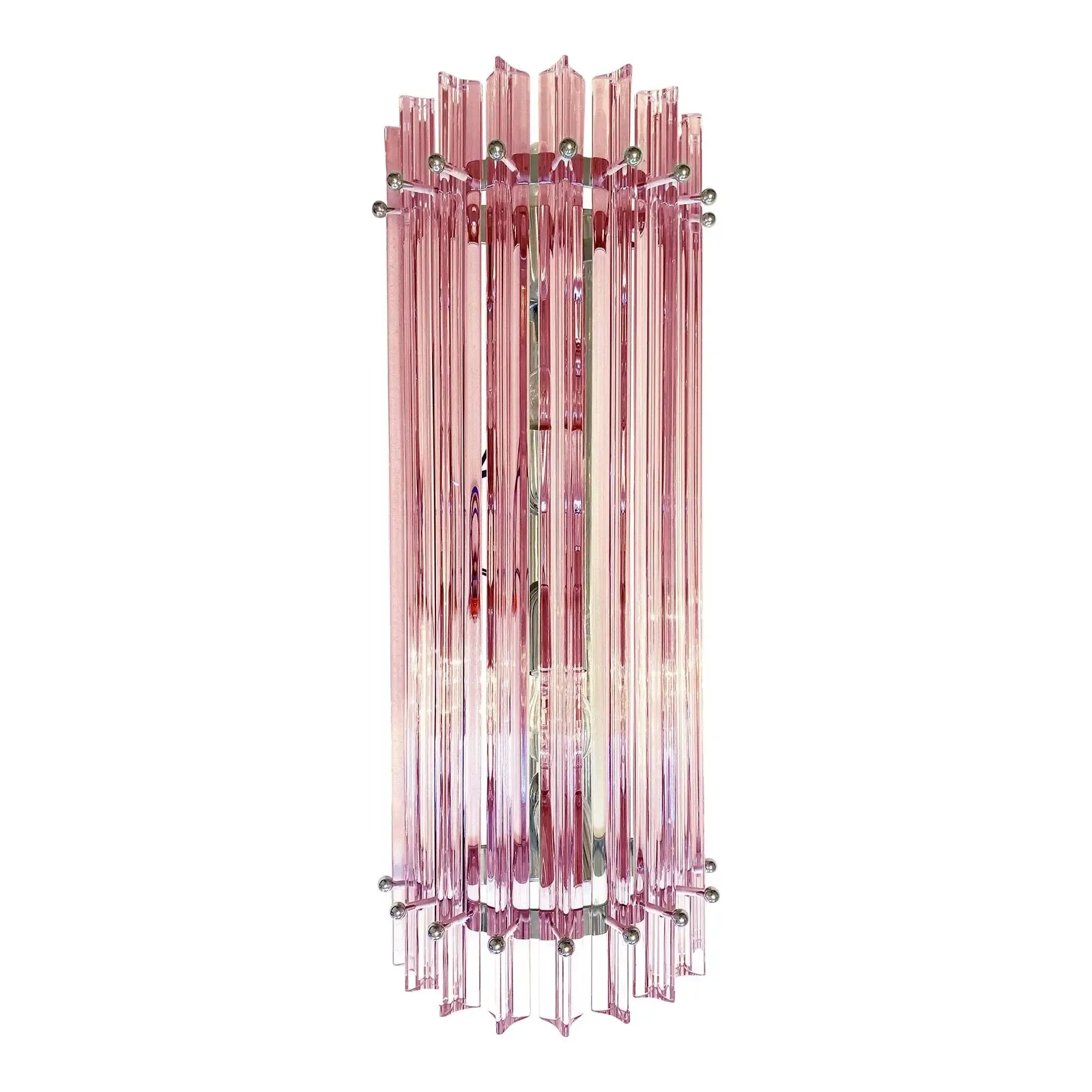 Italian Scenographic Pink “Triedro” Murano Glass Wall Sconces — Lot Of Four photo for sale