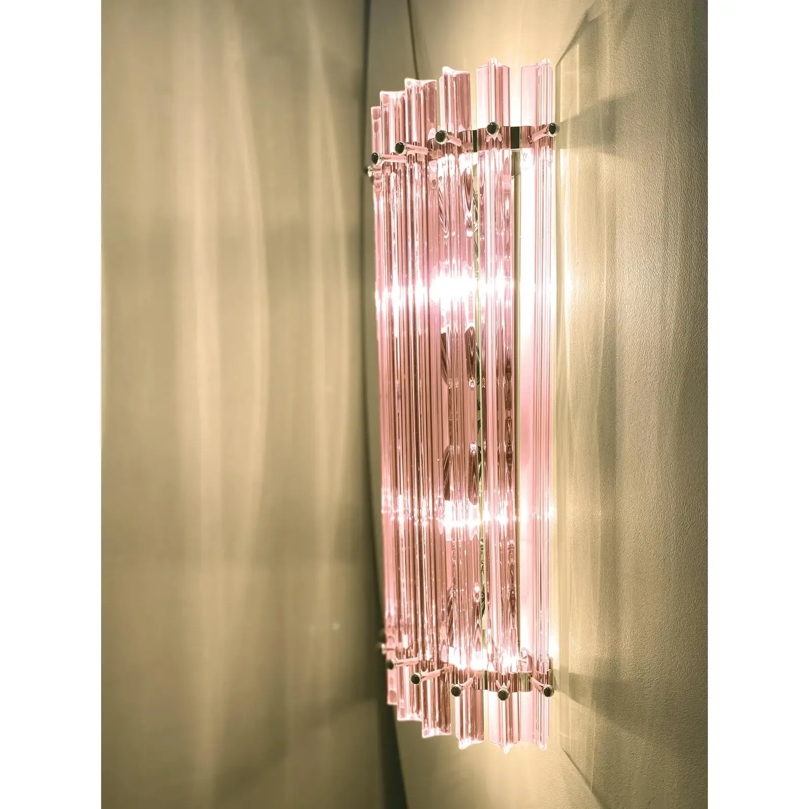Italian Scenographic Pink “Triedro” Murano Glass Wall Sconces — Lot Of Four photo 7214.0
