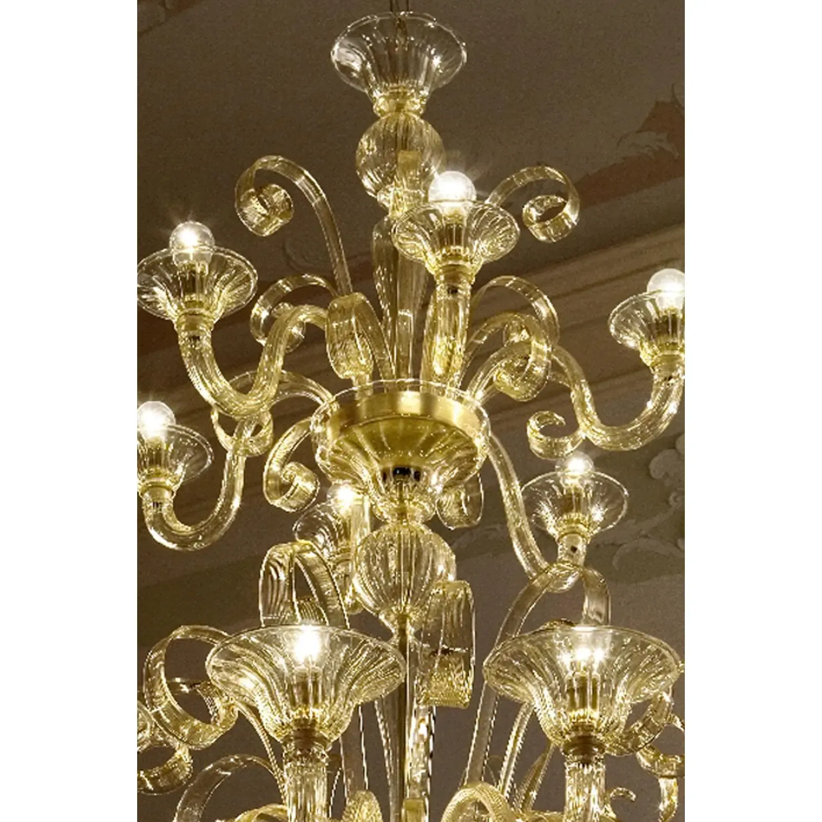 Modern Champagne Venetian “Curls” Murano Glass Chandelier photo vinterior