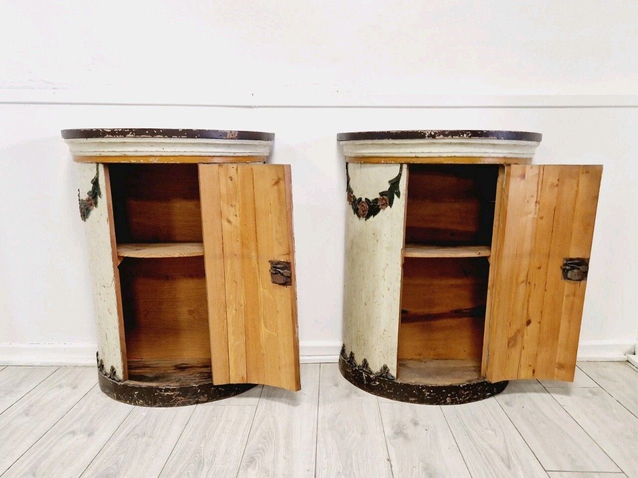 Antique 18th Century Hand Painted Drum Cupboards  Italian 1760 Chateau Furniture photo for sale