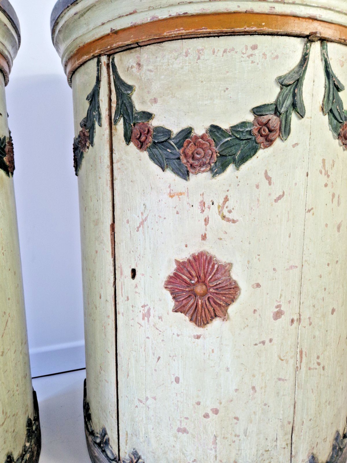 Antique 18th Century Hand Painted Drum Cupboards  Italian 1760 Chateau Furniture photo vintage
