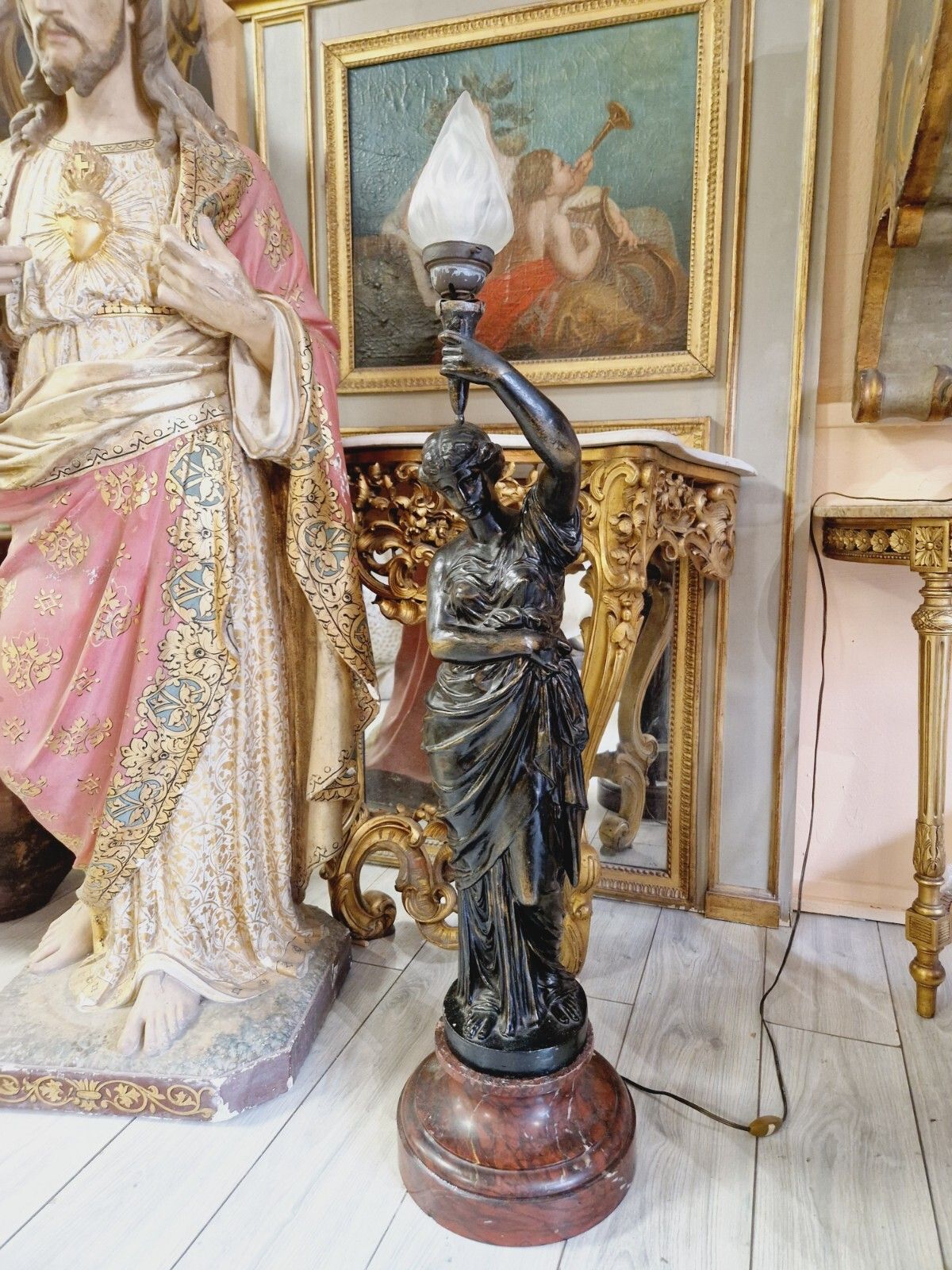 Antique Large French Liberty Table Or Floor Lamp 19th Century 120cm Marble Base photo buy