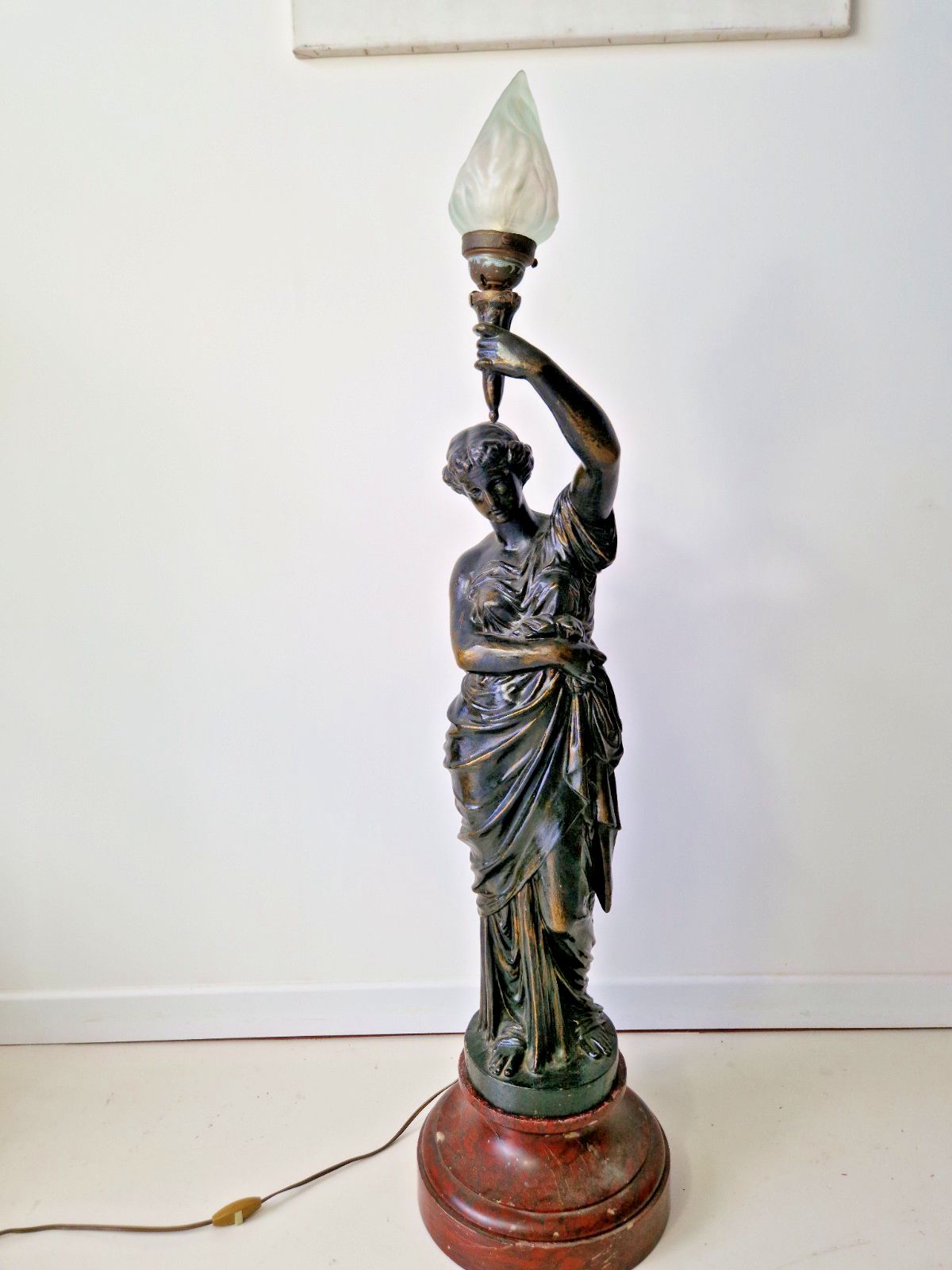 995.0 Antique Large French Liberty Table Or Floor Lamp 19th Century 120cm Marble Base photo