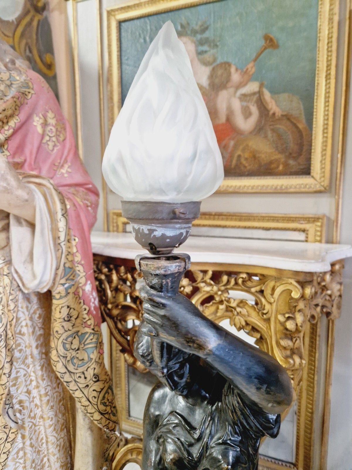 photo vinterior Antique Large French Liberty Table Or Floor Lamp 19th Century 120cm Marble Base