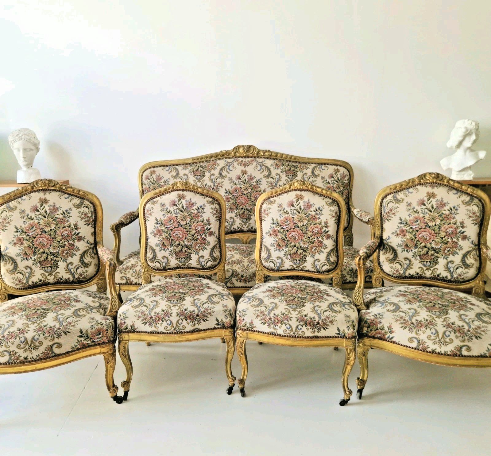 Antique French Sofa And Chairs Living Room Set 5 Piece 19th Century Chateau