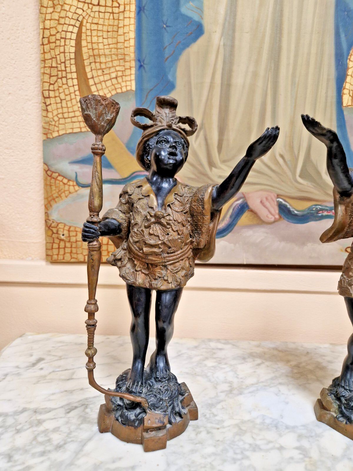 Pair Of Antique Italian Candlesticks Bronze Venetian Sculptures 19th Century photo Home Decor