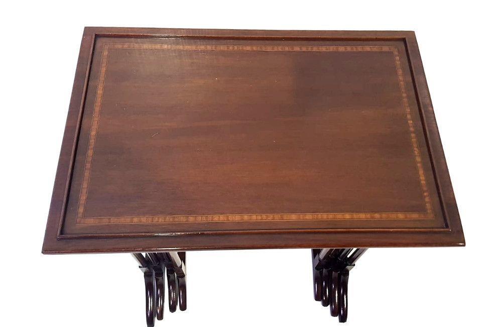 Good Quality Fully Restored Nest Of 4 Edwardian Inlaid Mahogany Tables photo Furniture
