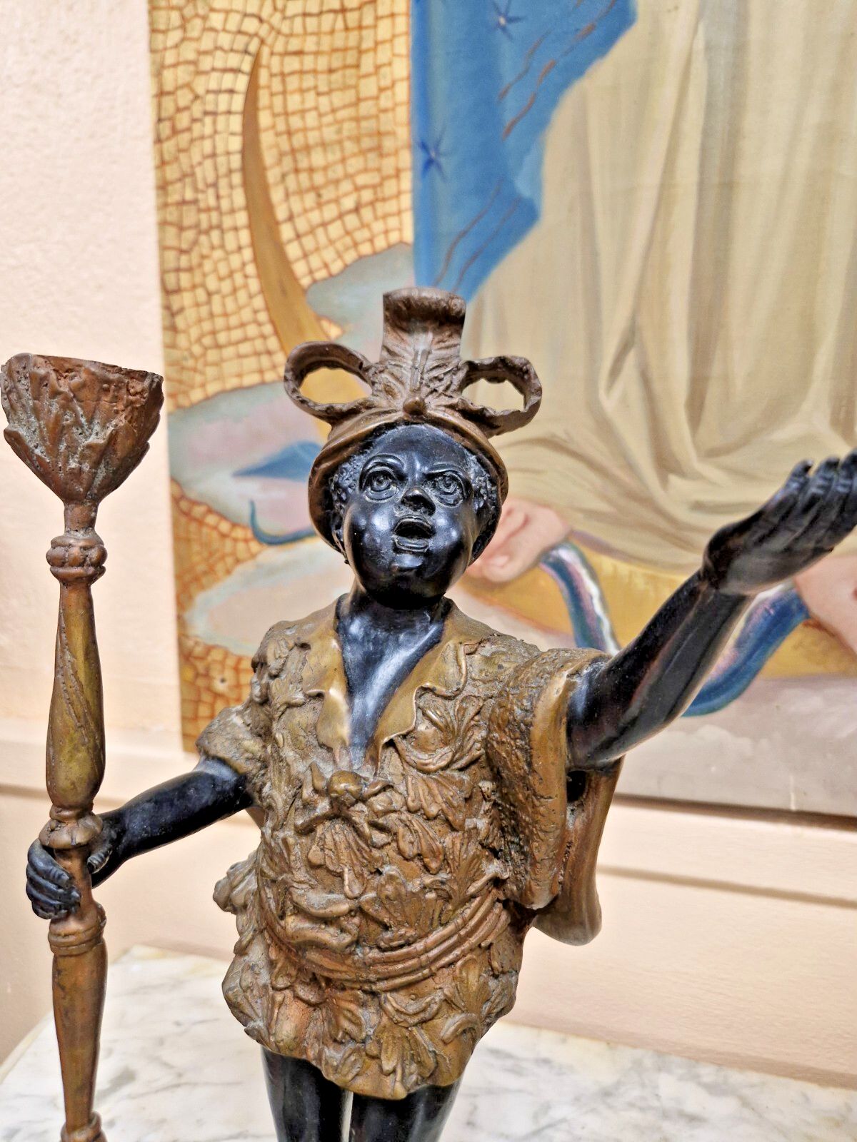 Pair Of Antique Italian Candlesticks Bronze Venetian Sculptures 19th Century photo vinterior