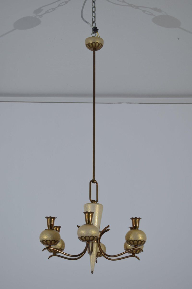 Murano Glass And Brass Chandelier From Barovier & Toso, 1950s photo 1248.0