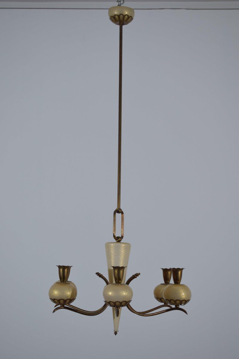 Murano Glass And Brass Chandelier From Barovier & Toso, 1950s photo buy