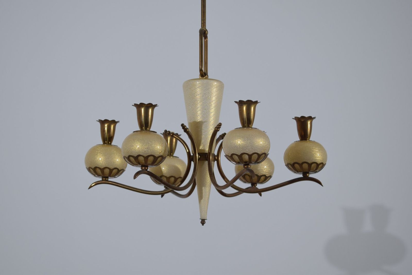 photo for sale Murano Glass And Brass Chandelier From Barovier & Toso, 1950s