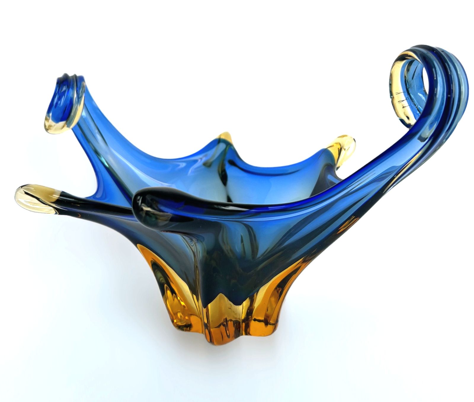 Vintage Murano Cristallo Venezia Ccc, Blue/Copper Sommerso Glass Bowl 1960's photo Home Decor