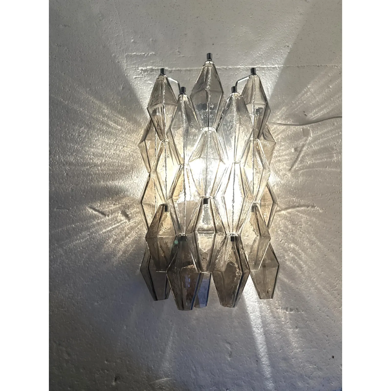Italian “Poliedri” Murano Glass Wall Sconce In Venini Design   Lot Of 4 photo vintage