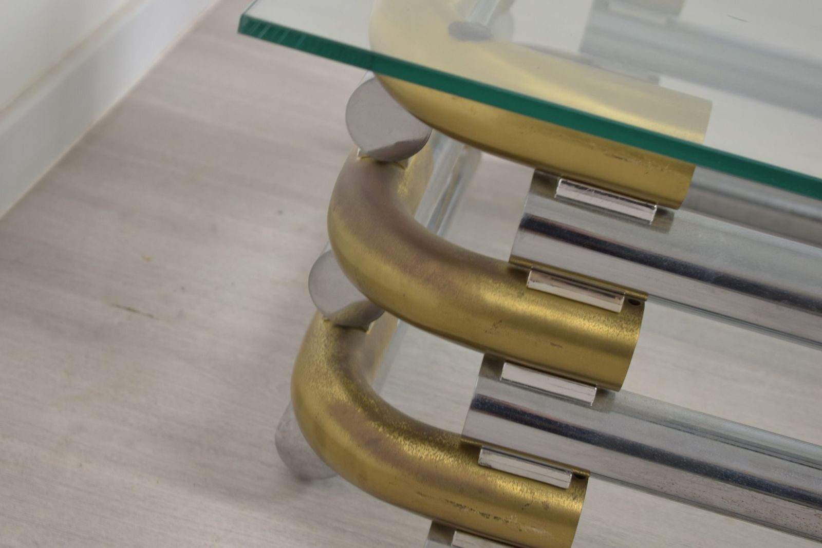 Brass And Steel Coffee Table, Italy, 1970 photo vintage