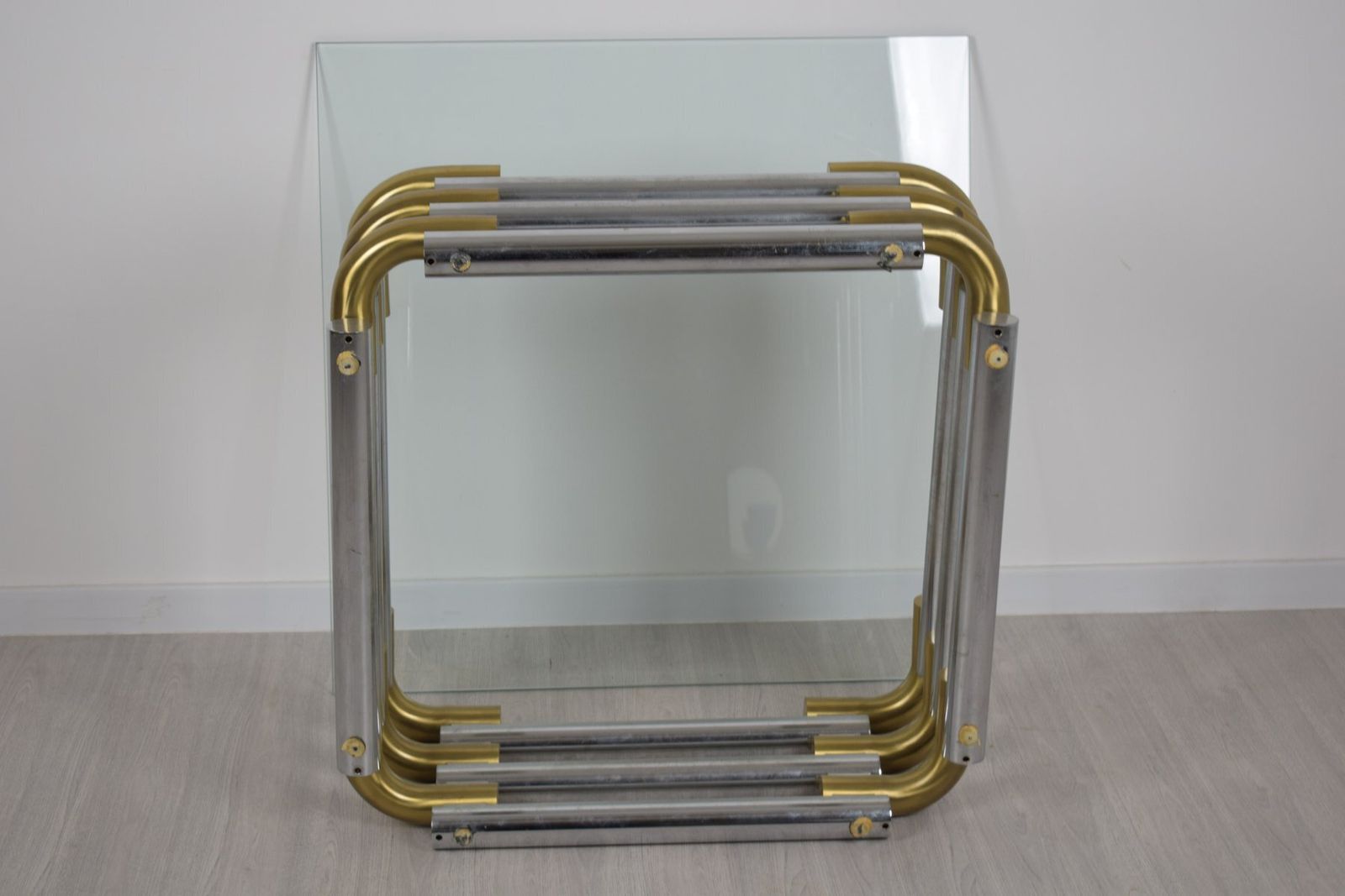 photo for sale Brass And Steel Coffee Table, Italy, 1970
