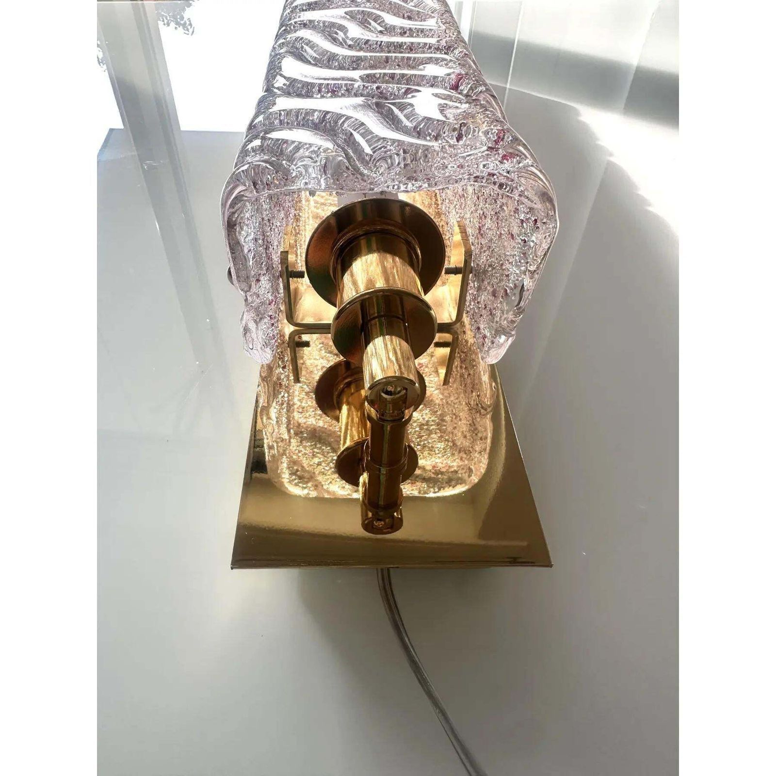 Lot Of 4 Luxury Gold Wall Sconces With Ametista “Graniglia” Murano Glass photo Lighting