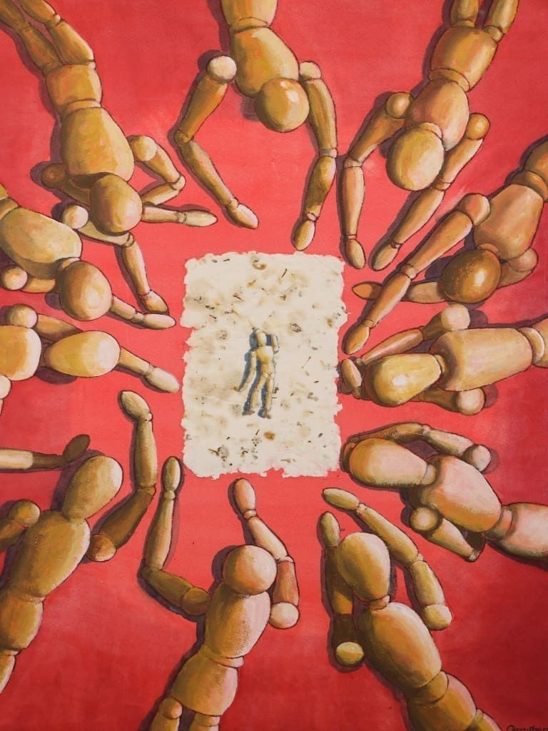 Derek Carruthers (1935–2021) – Untitled (Central Figure Surrounded By Mannequins) – Original Watercolour, Signed photo Art