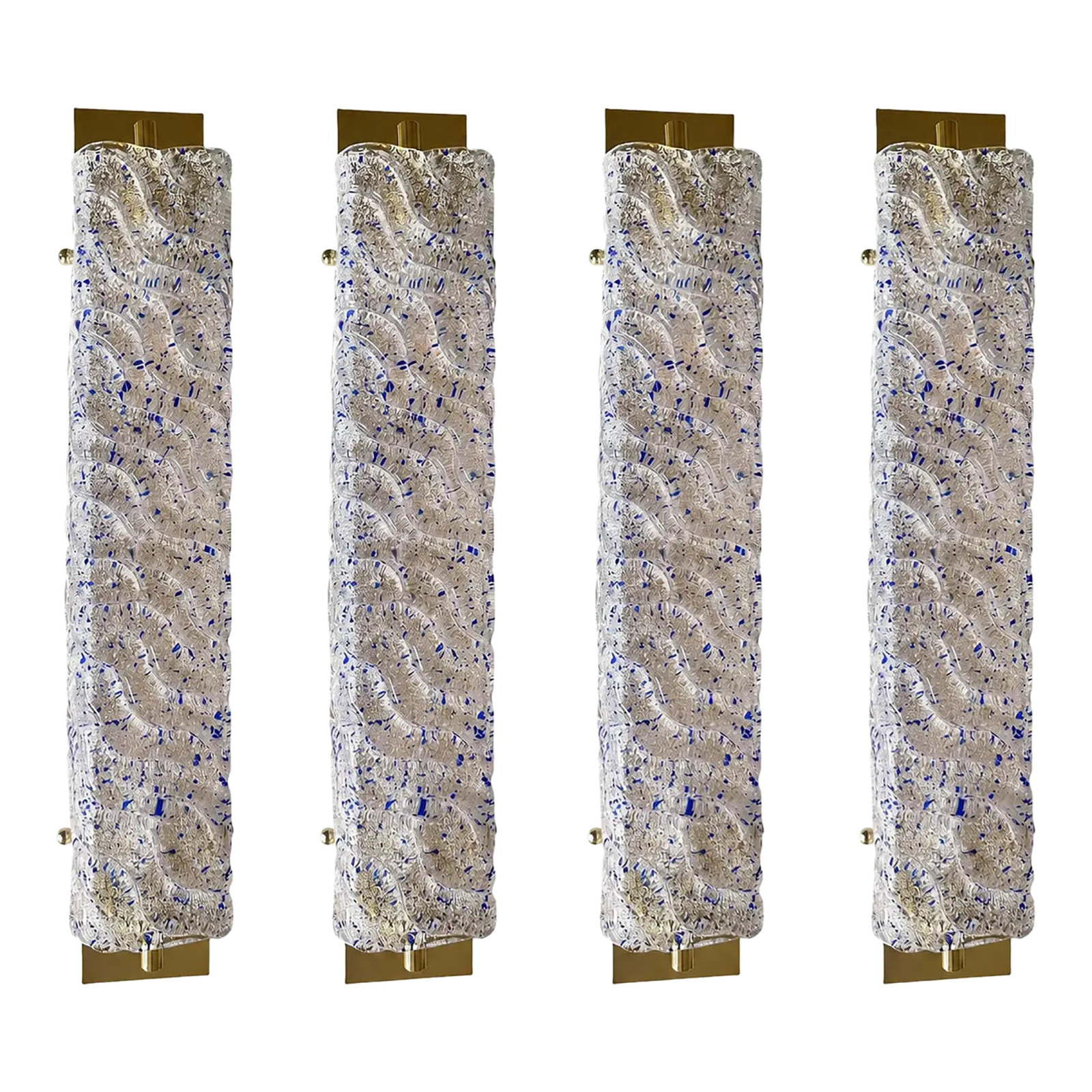 Gold Murano Glass Wall Sconces With Blue “Graniglia” Detail – Set Of Four