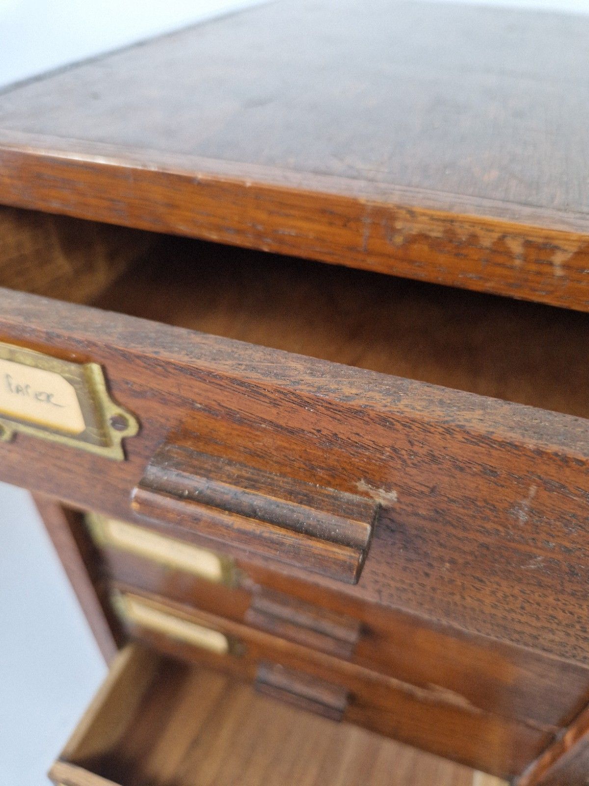 Antique English Mahogany And Oak Drawers Index Cabinet Dresser photo vintage