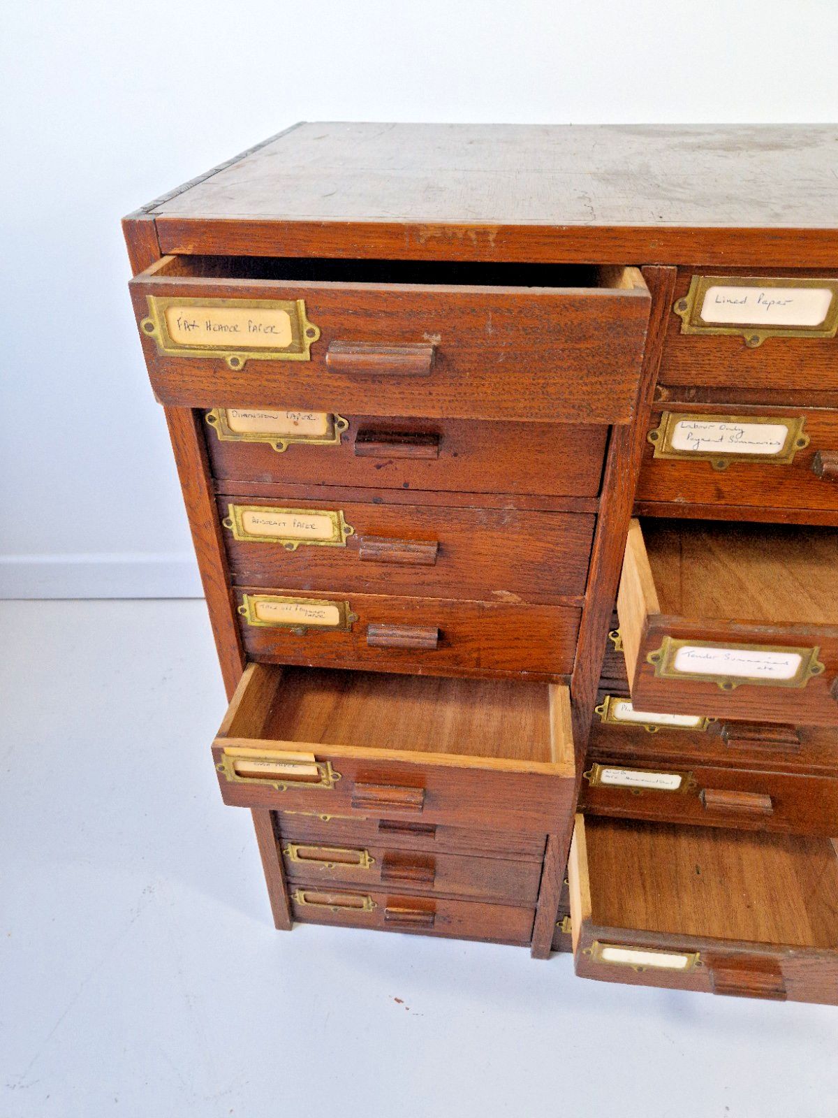 Furniture Antique English Mahogany And Oak Drawers Index Cabinet Dresser photo