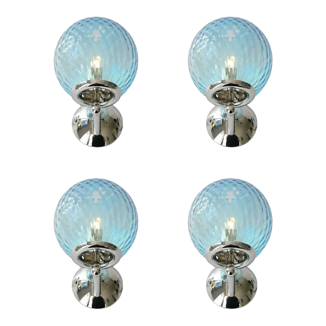 Sculptural Light Blue “Ballotton” Murano Glass Wall Sconces — Lot Of 4