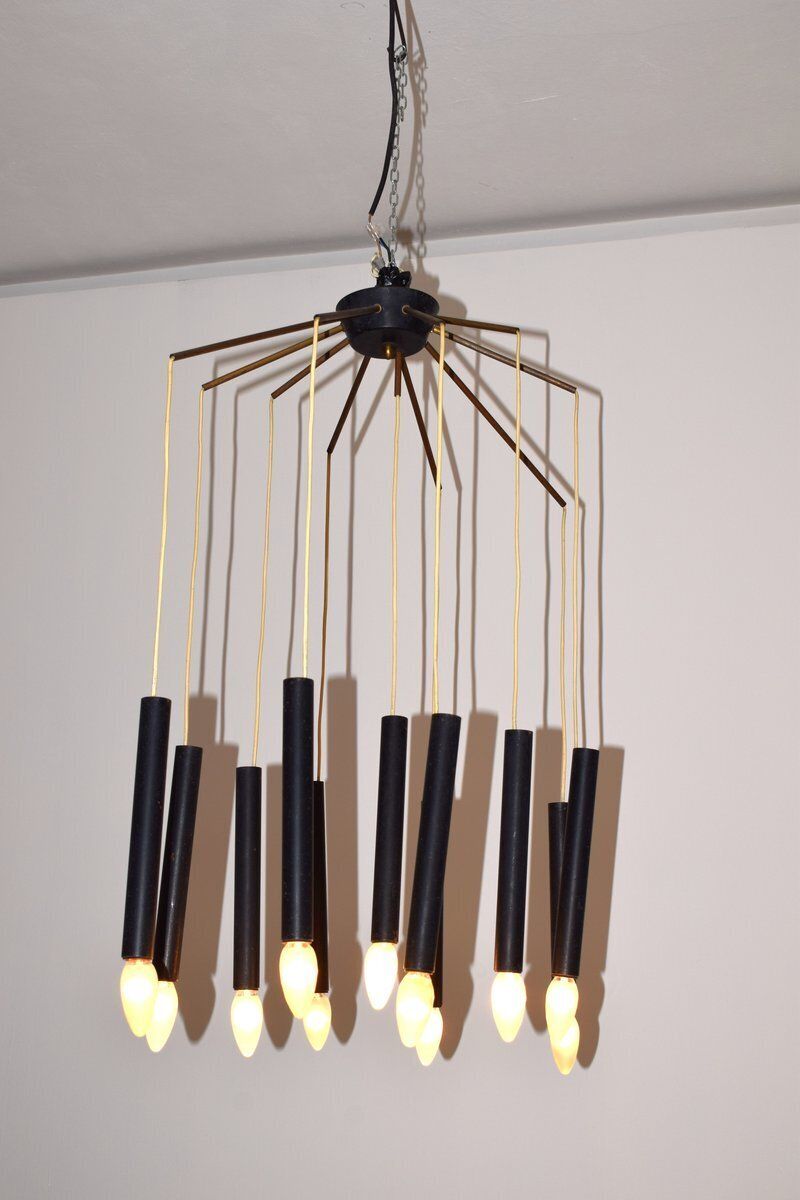 Brass And Metal Chandelier Attributed To Stilnovo, 1950s photo furniture