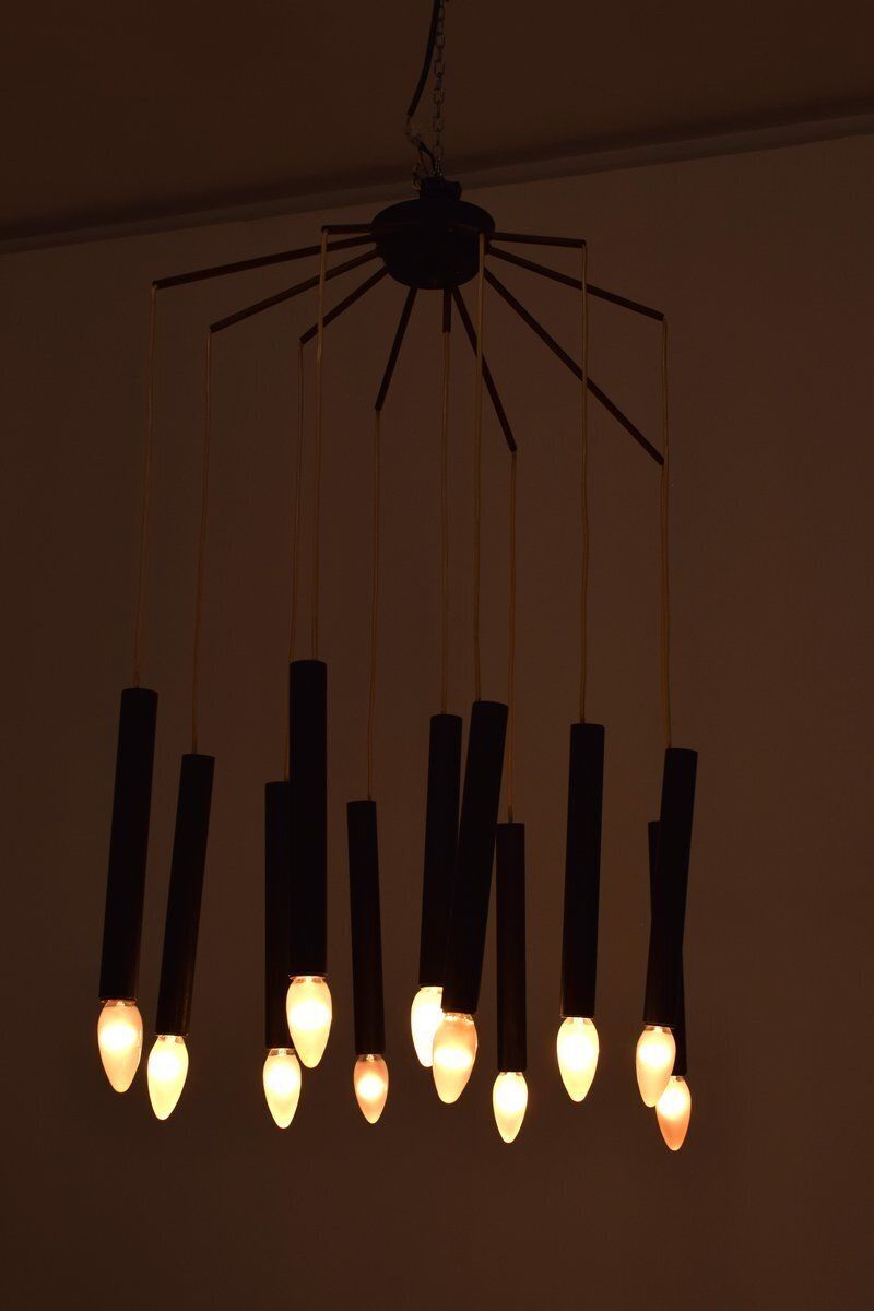 Brass And Metal Chandelier Attributed To Stilnovo, 1950s photo buy