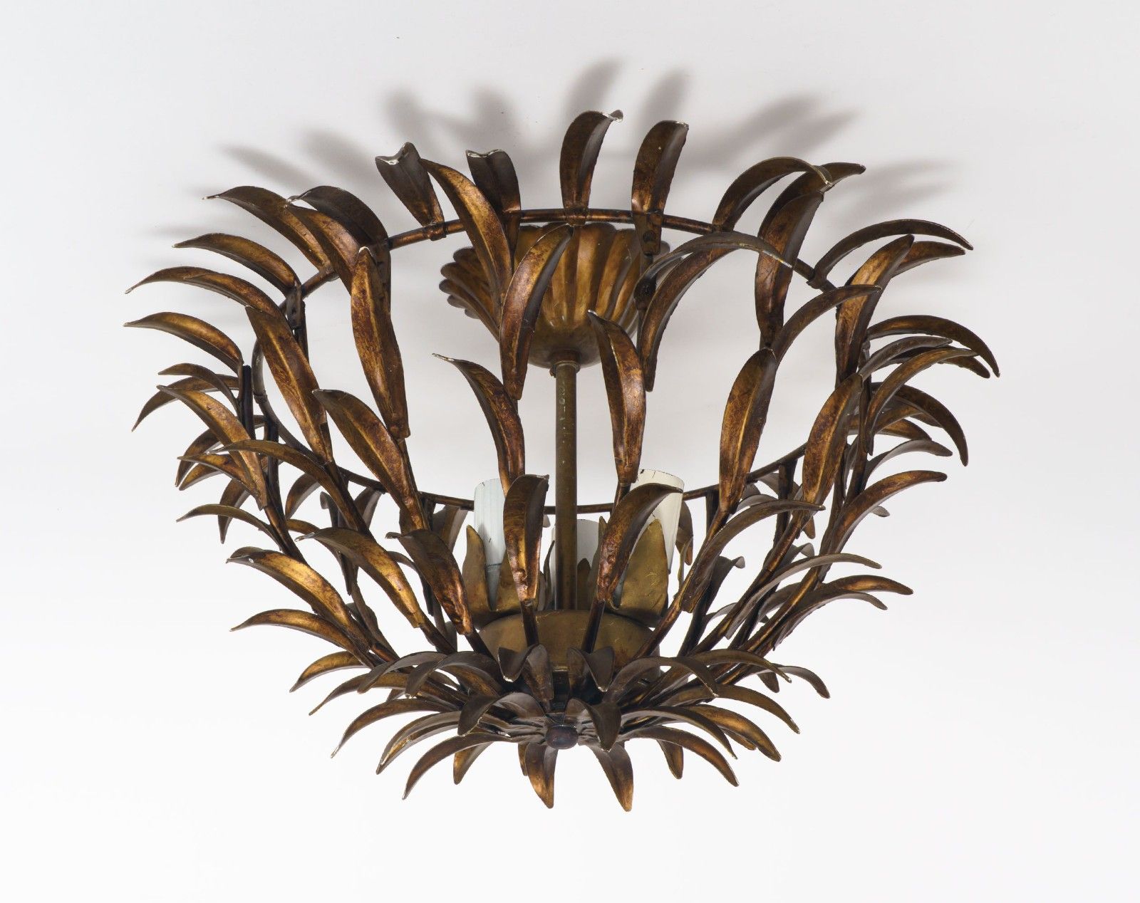 Vintage 1970s 80s Italian Hans Kogl Distressed Gilt Florentine Semi Flush Lamp photo furniture
