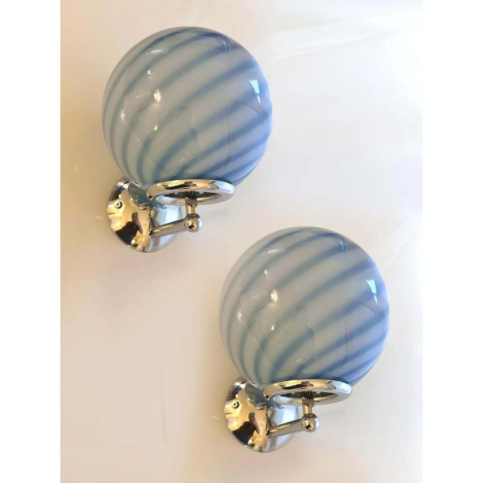 Lot Of 4 Contemporary Blue Swirl “Rods” Murano Glass Wall Sconces photo 4442.0