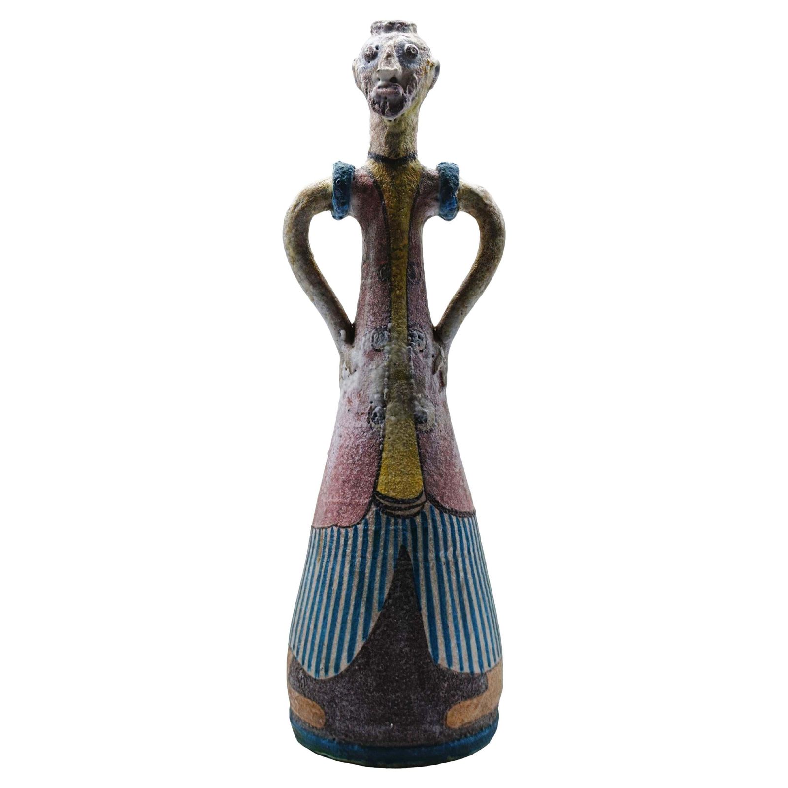 C.A.S. Vietri Figurative Ceramic Vase With Lugs, Italy 1960s