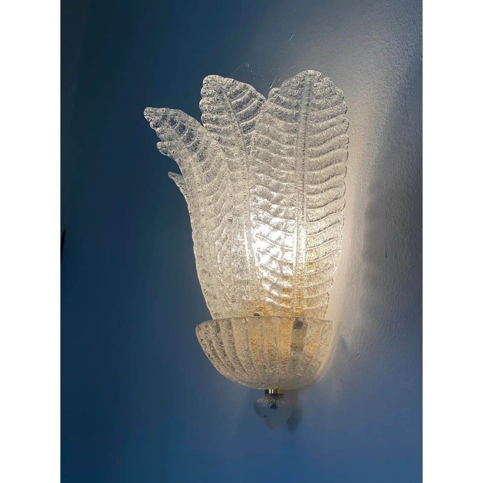 Contemporary Venetian Transparent Graniglia “Leaf” Murano Glass Wall Sconces — Set Of Four photo furniture