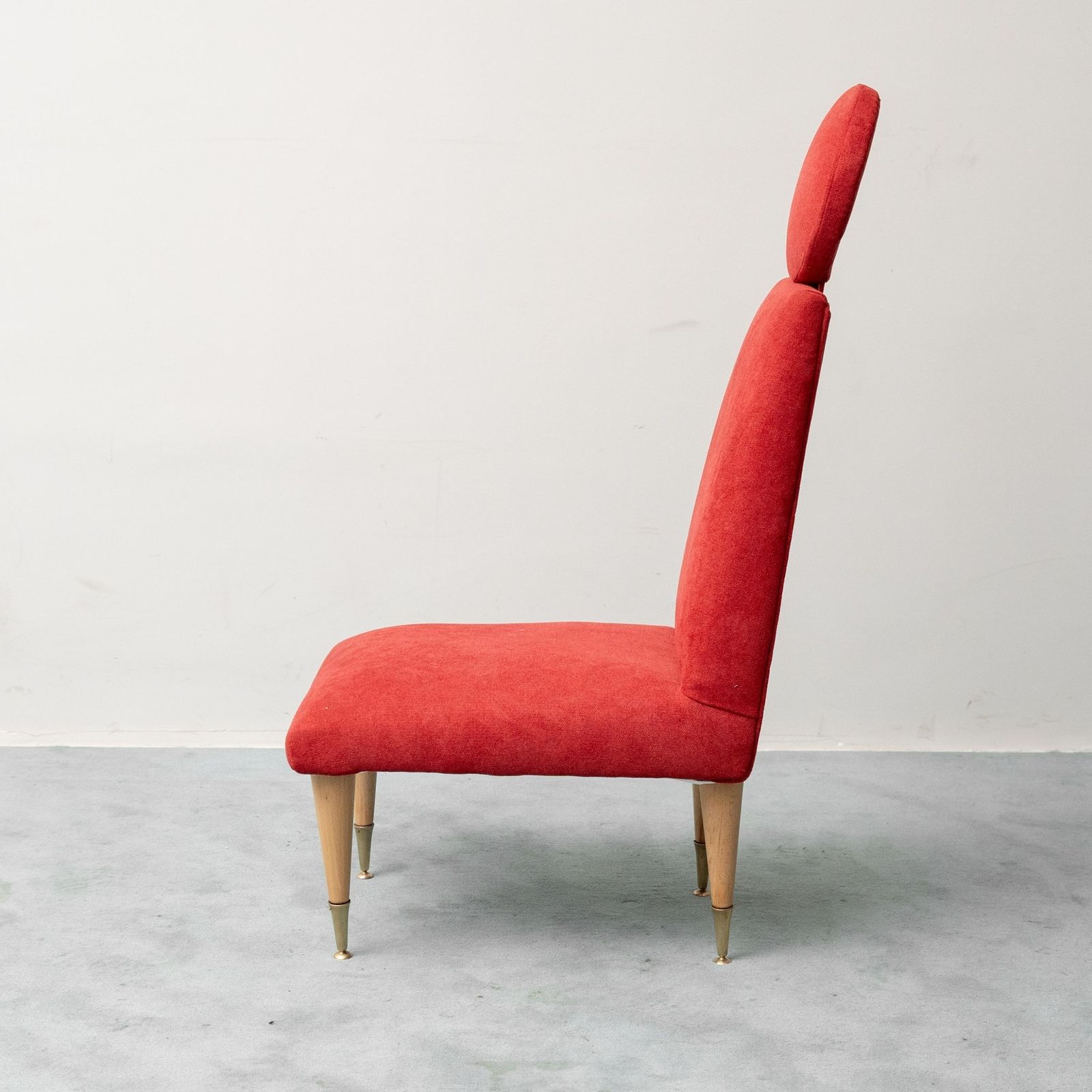 Vintage High Back Chair In Red Fabric, 1960s Design, Modern Antiques photo vinterior