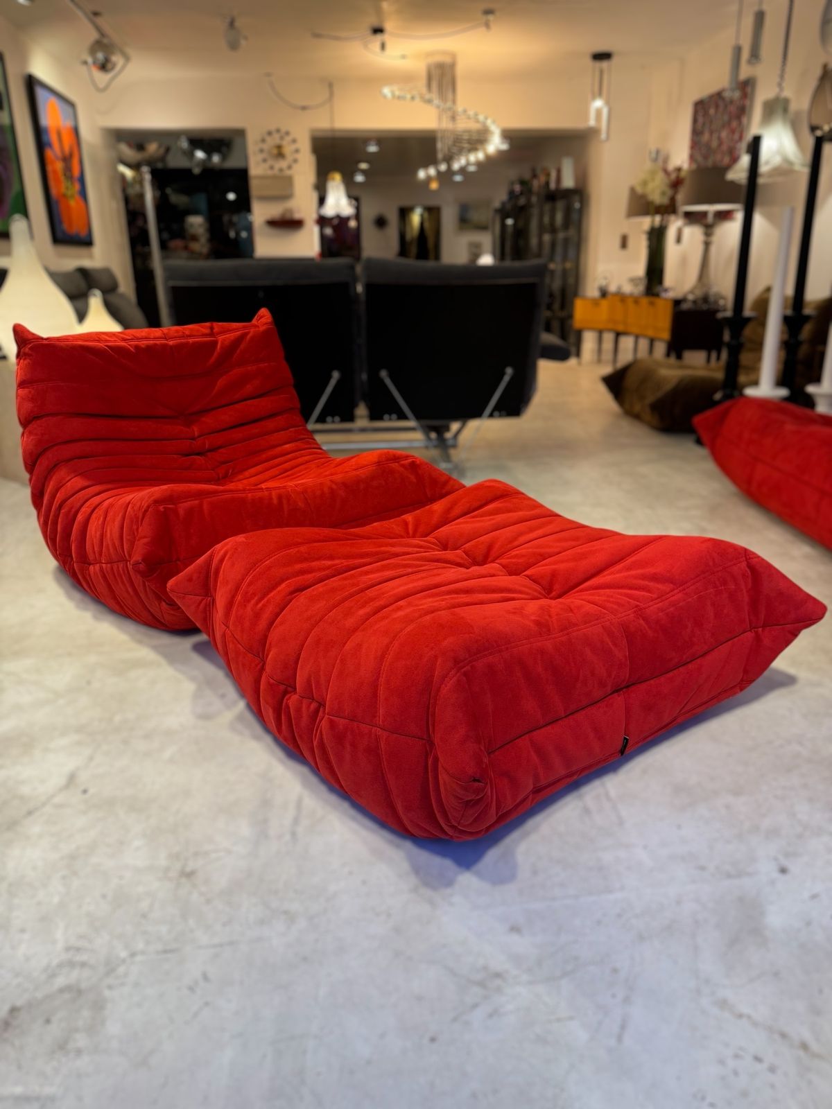 Set Of Red Alcantara Togo Fireside Chair & Ottoman By Michel Ducaroy For Ligne