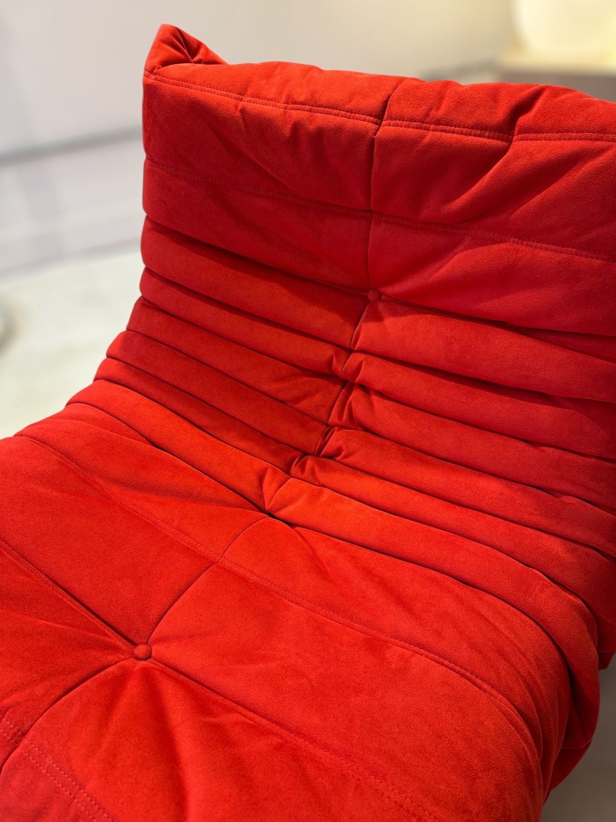 Set Of Red Alcantara Togo Fireside Chair & Ottoman By Michel Ducaroy For Ligne photo Furniture