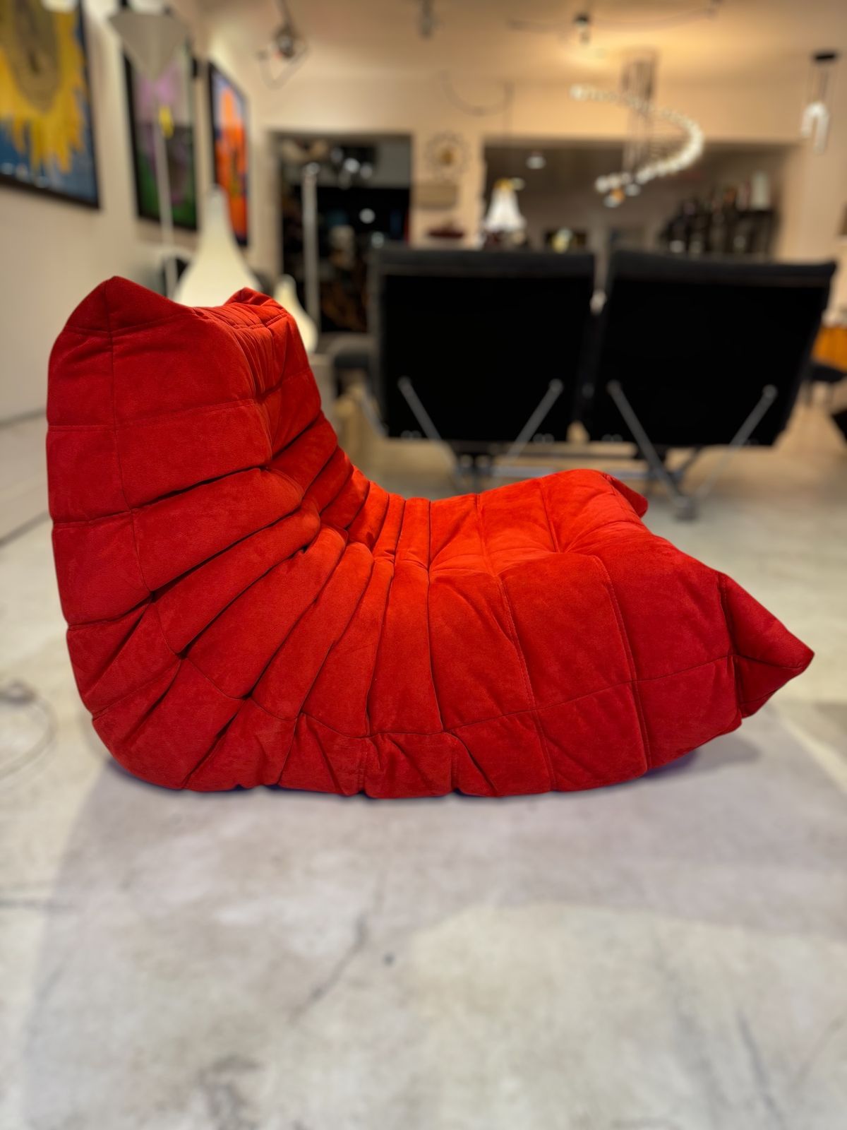 Set Of Red Alcantara Togo Fireside Chair & Ottoman By Michel Ducaroy For Ligne photo 1750.0