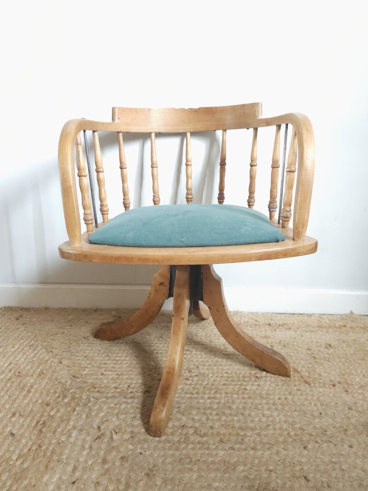 Vintage Desk Chair Swivel Beech Adjustable Height Captain's Chair Delivery photo vinterior