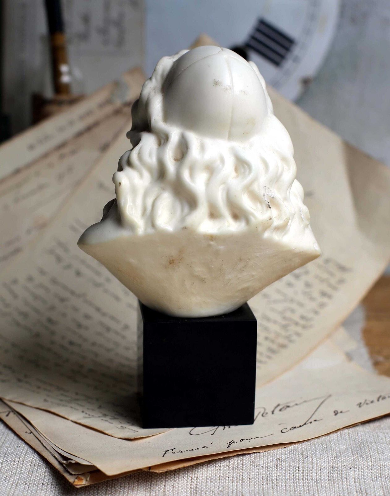 Art Antique Moliere Bust Male Writer Wax & Marble Figurine Of A Male Author photo