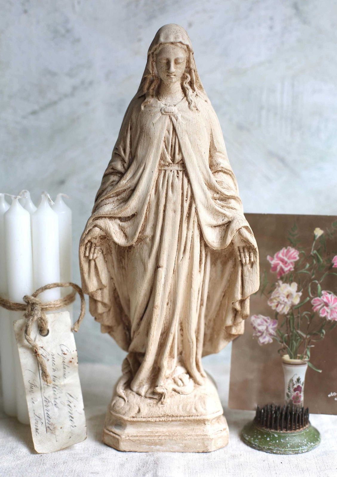 Antique French Mary Statue Small Miraculous Virgin Statue Madonna photo furniture