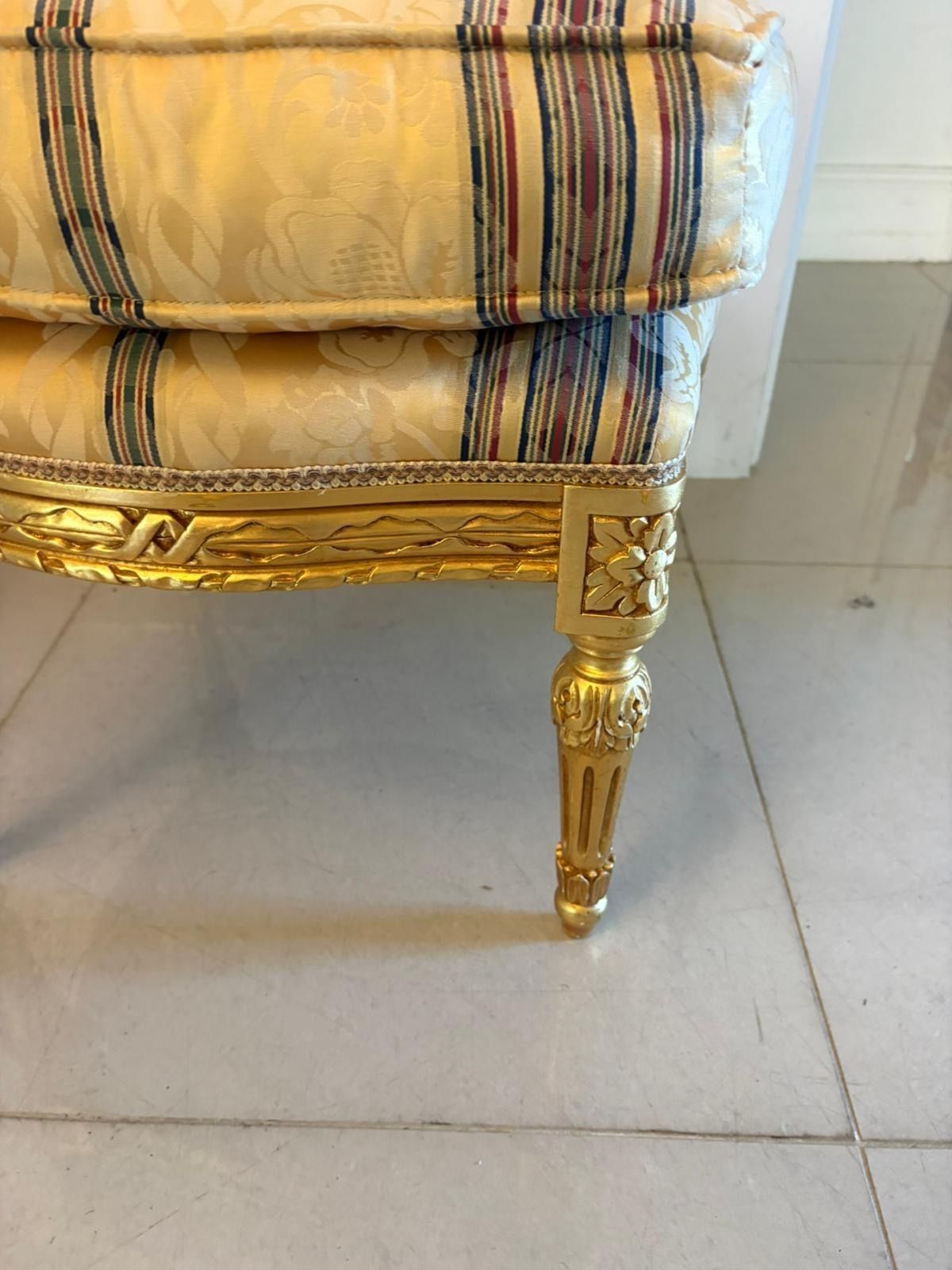 Antique Pair Carved Giltwood  Footstools Upholstered French Style photo for sale