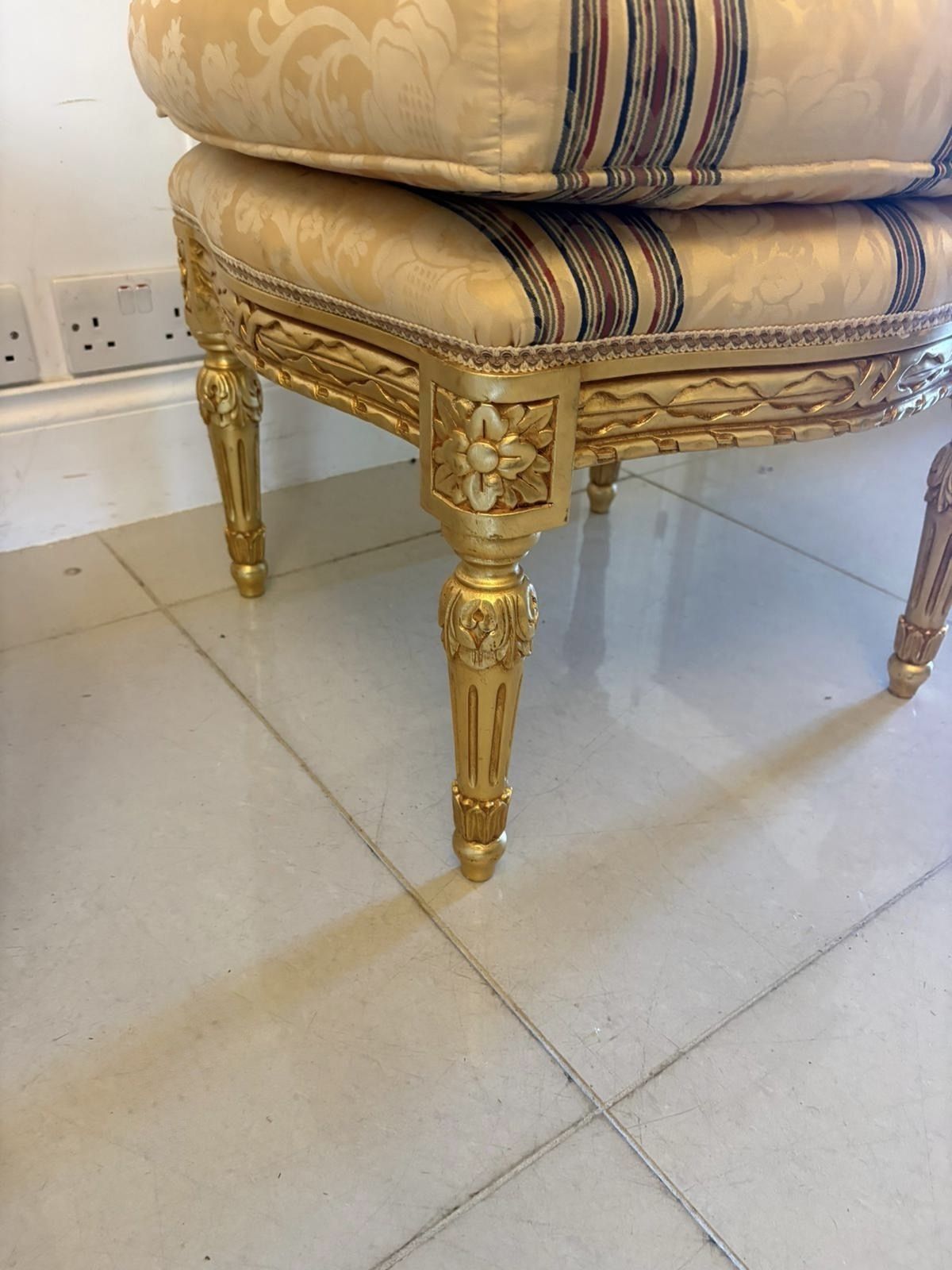 photo furniture Antique Pair Carved Giltwood  Footstools Upholstered French Style