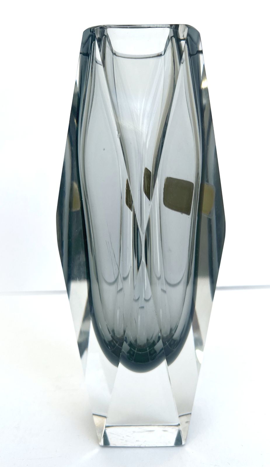 1960s Murano Sommerso Faceted Glass Vase , Smoky Grey & Clear Crystal photo for sale