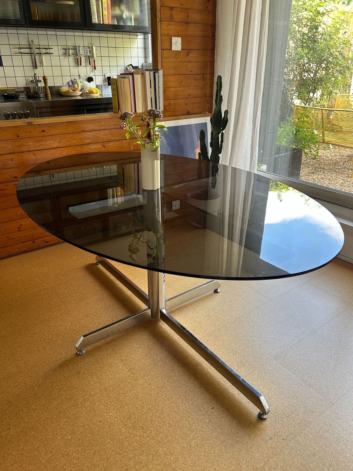 Mid Century Florence Knoll For Roche Bobois Chrome And Glass Dining Table photo for sale