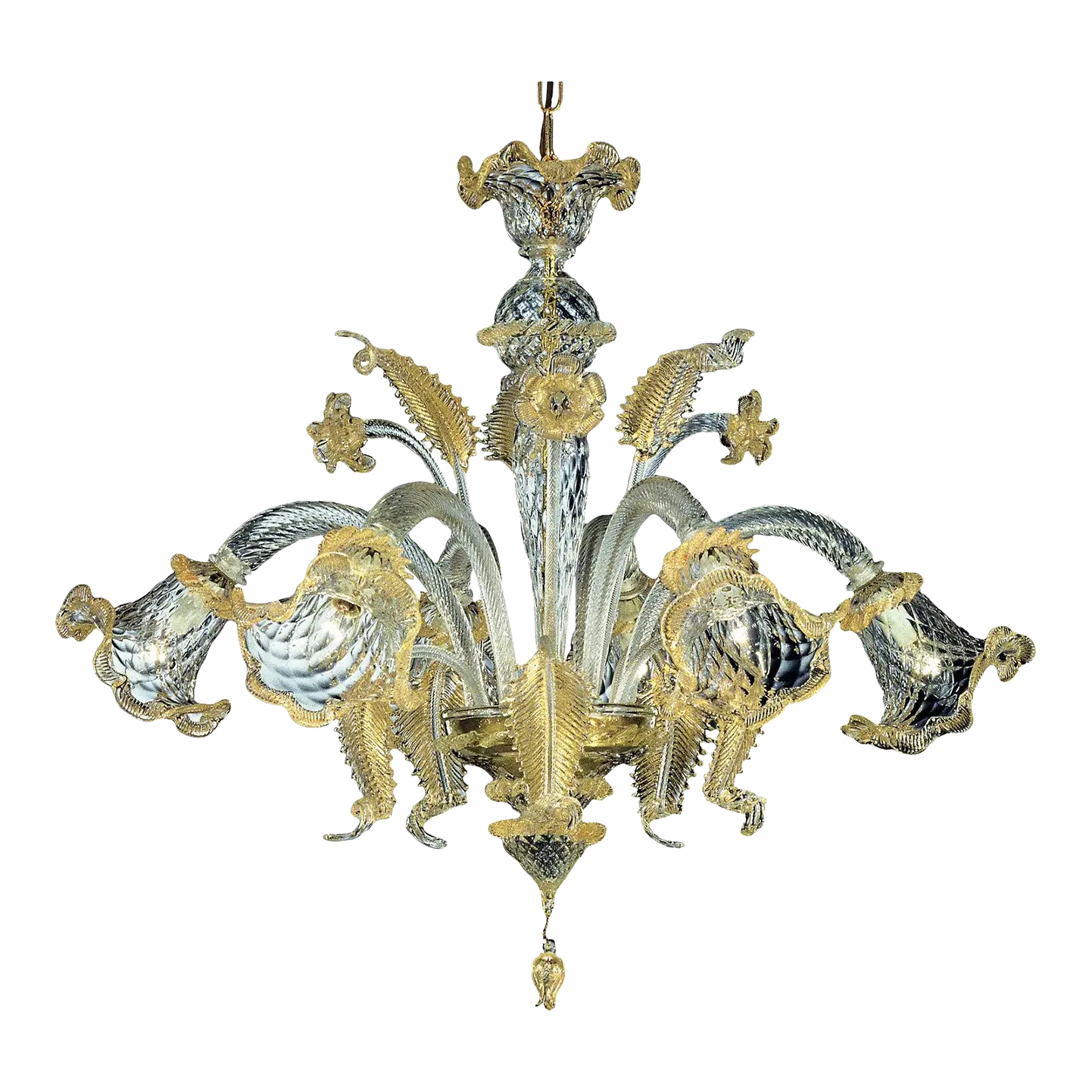Luxury Venetian Floreal Gold Leaf Murano Glass Chandelier — Hand Blown