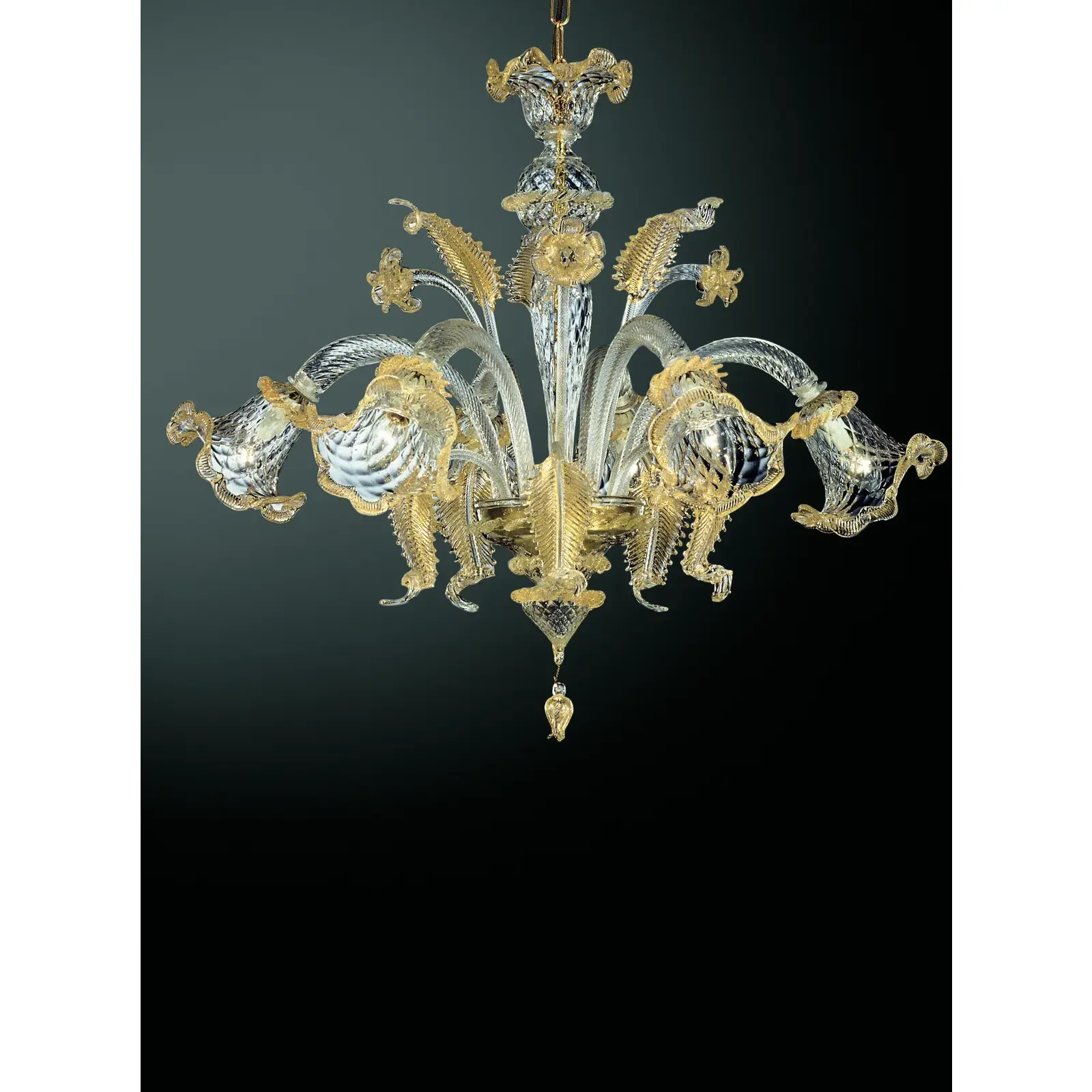 Luxury Venetian Floreal Gold Leaf Murano Glass Chandelier — Hand Blown photo vinterior
