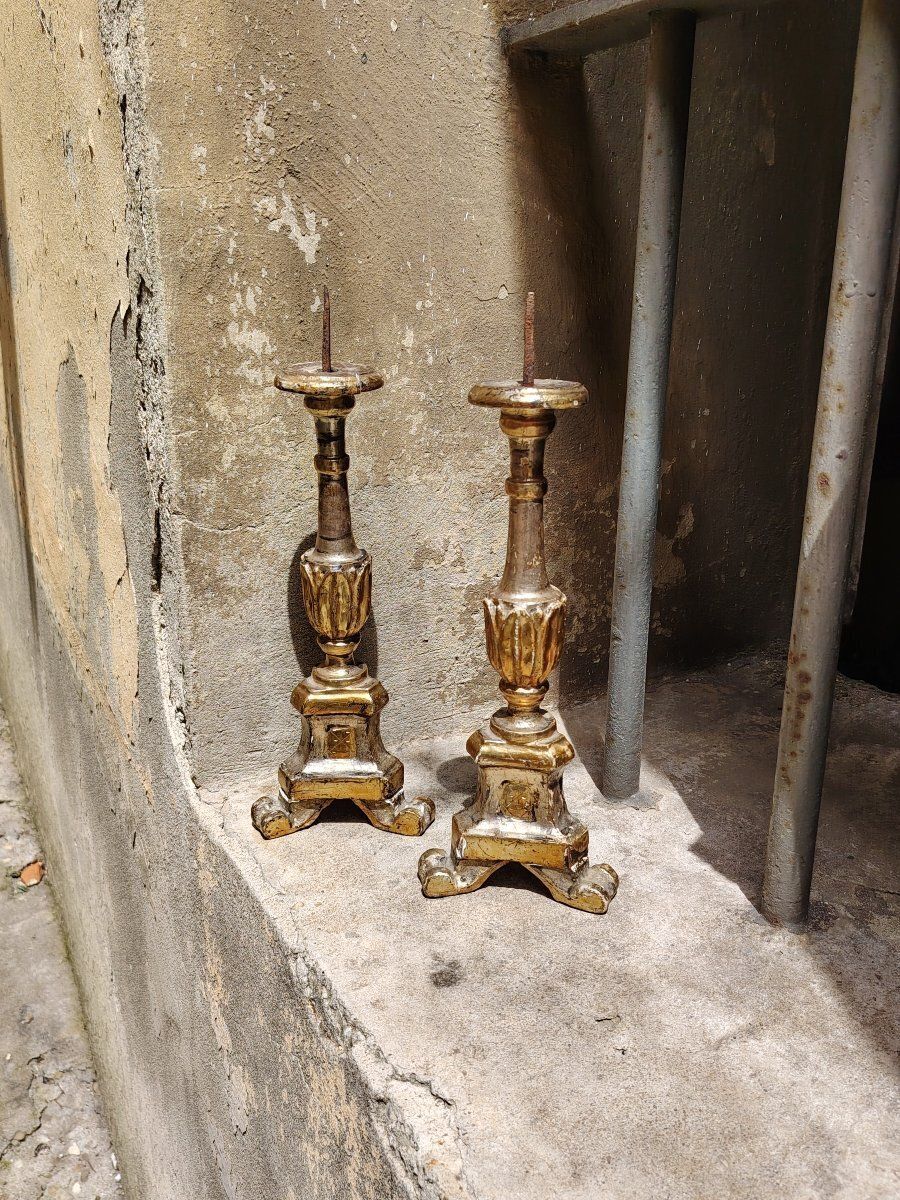 361.0 Pair Of Original Louis XVI Style Silver And Antique Mecca Candlesticks photo