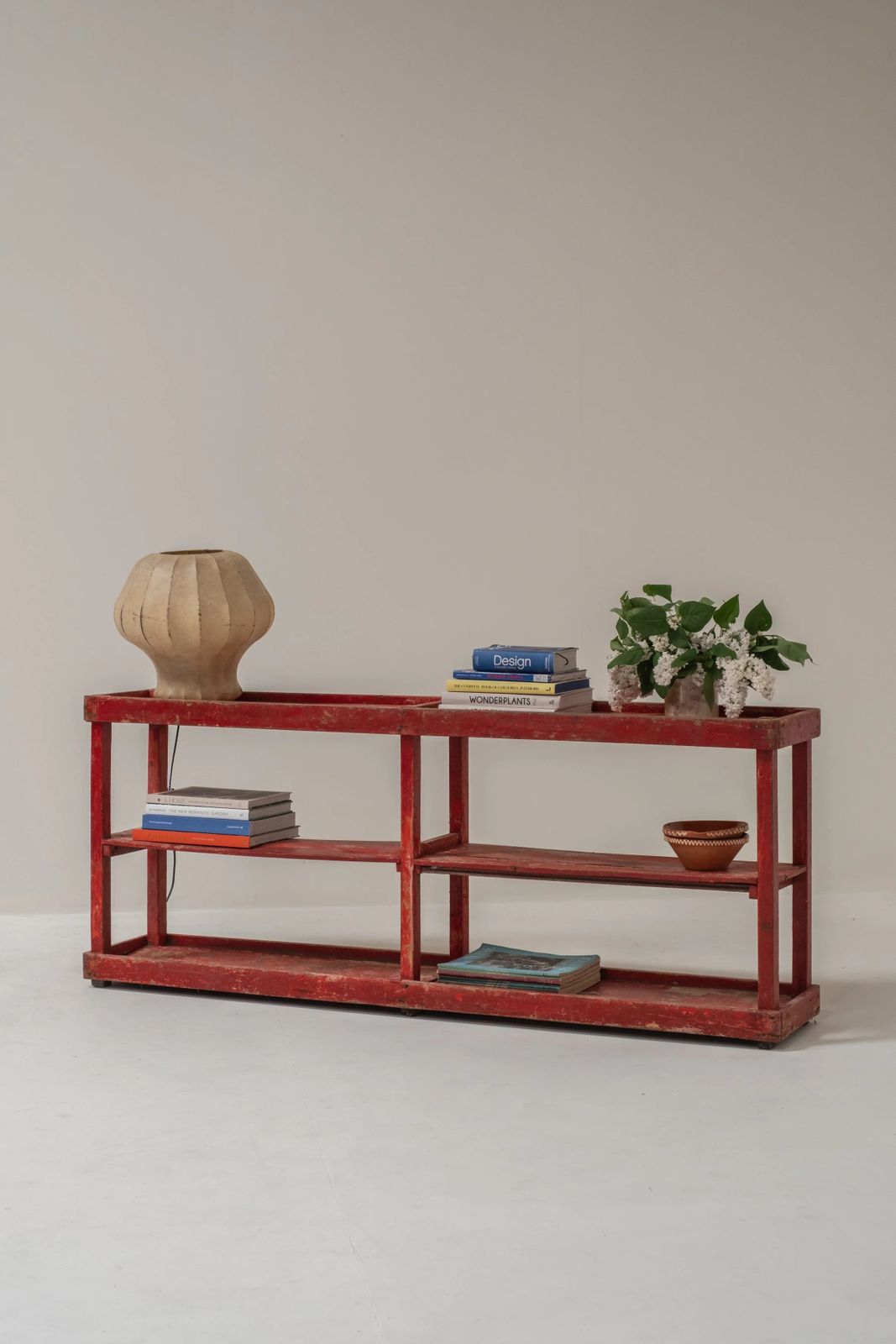 Vintage Red Wooden Shelf, France, 1950s