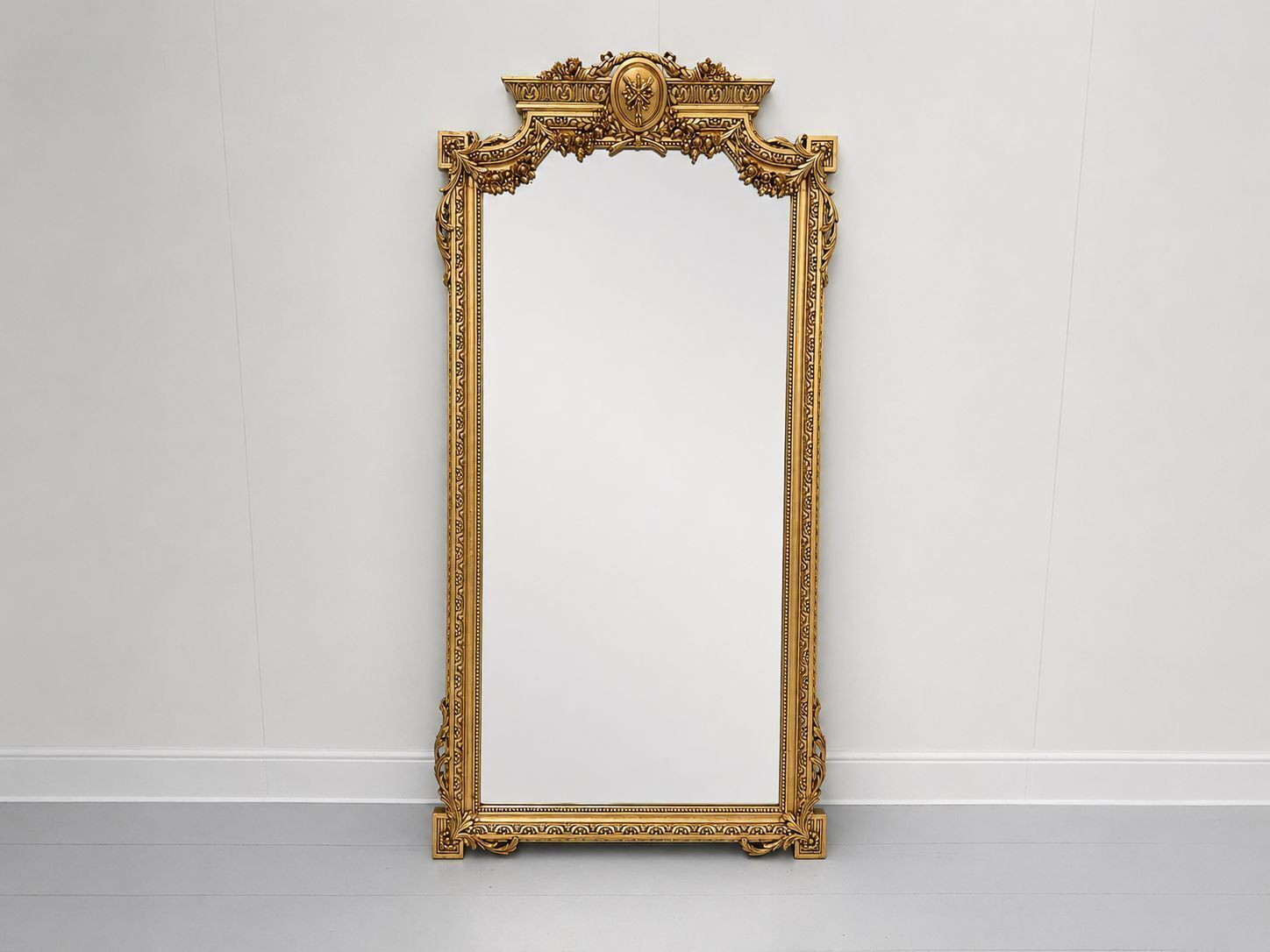 Asnaghi Carved Wood Tall Full Length Gilt Wall Mirror