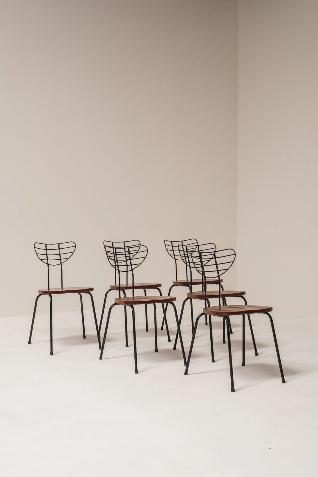 Set Of 6 ‘Radar’ Dining Chairs Attributed To Willy Van Der Meeren For Imexcotra, Belgium, 1950s photo for sale