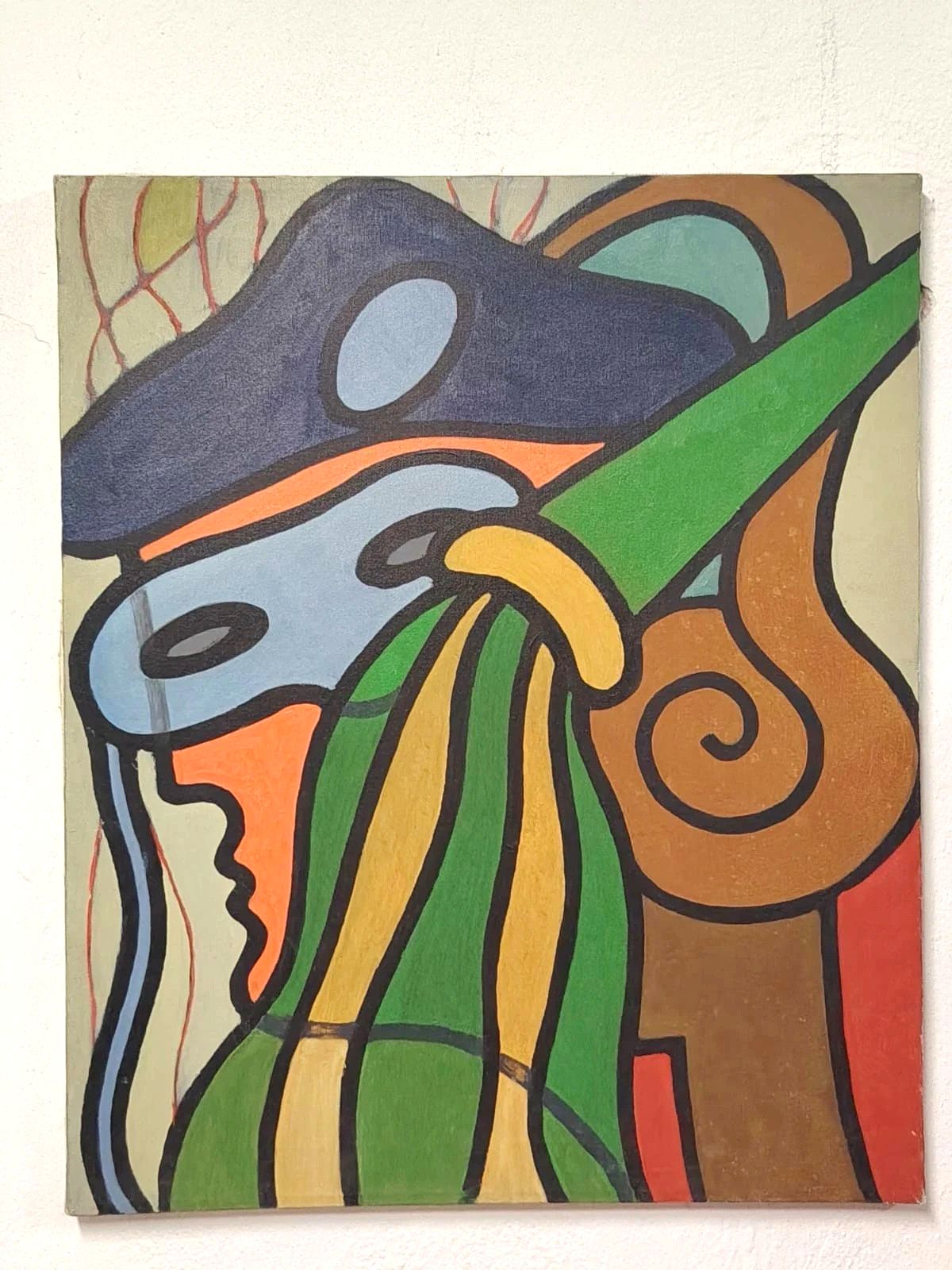Oil Painting On Canvas "Mask" Franco Prayer (1924) 50 X 60 Cm  Minimalism Style photo furniture