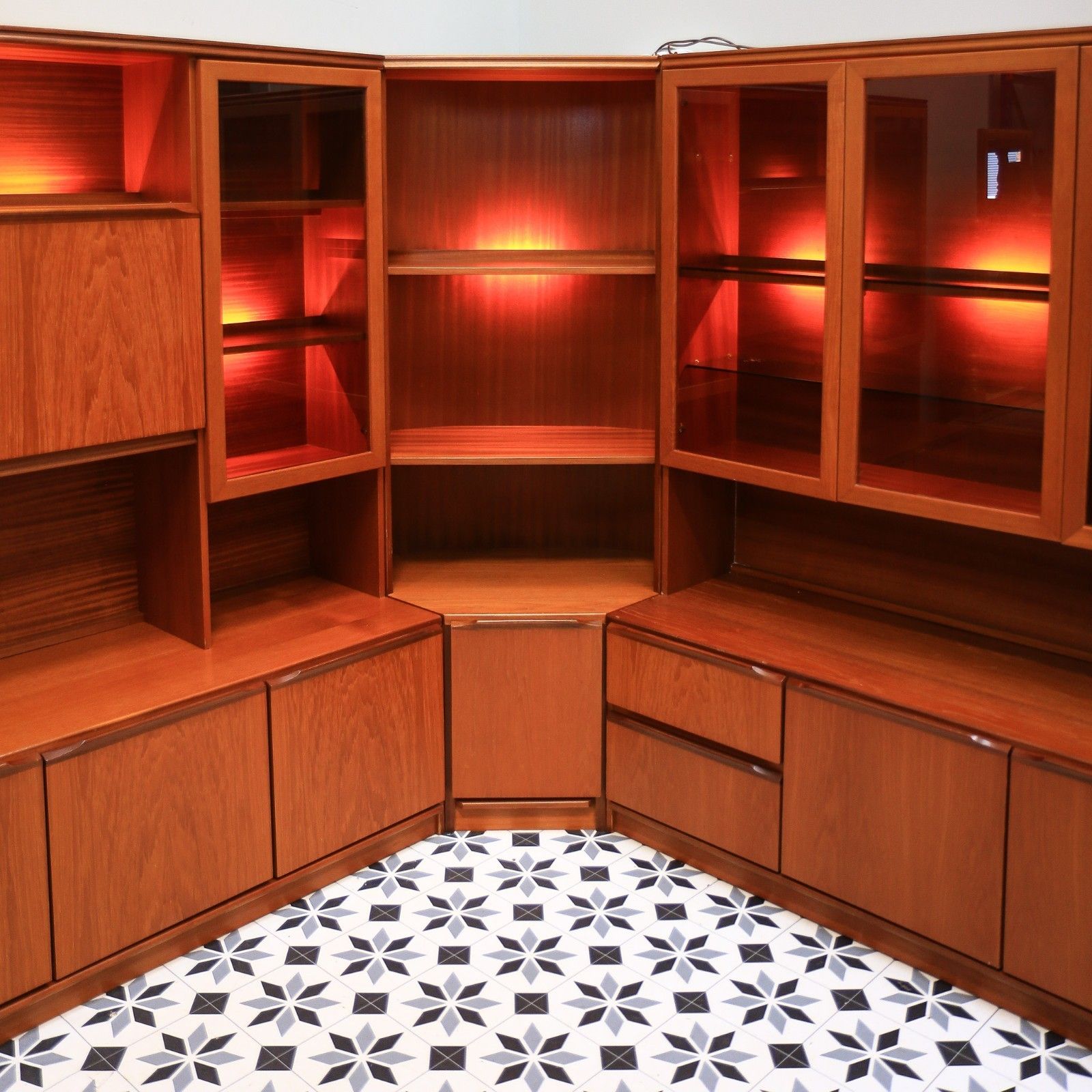 Teak Mid Century Wall Unit By Morris Of Glasgow. 1970s Display Drinks Cabinet photo for sale